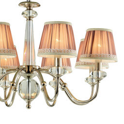 P2324-6 Nickel/Iron+Light Pink fabric shade+ clear crystal Люстра (MODERN LAMP)
